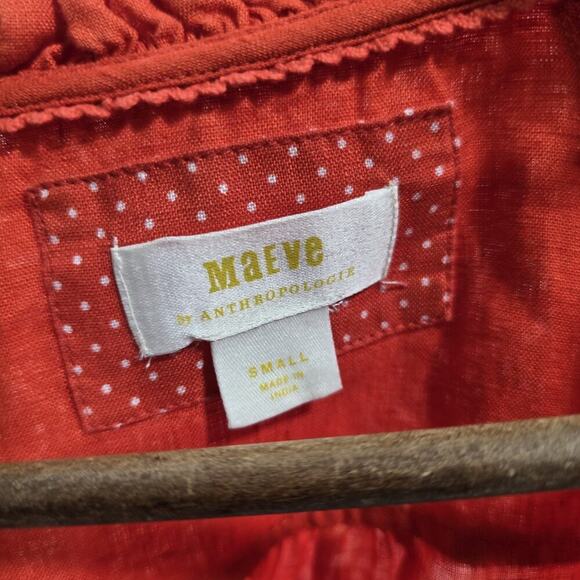 Anthropologie Shirt Womens Small Orange Popover Button Linen Maeve Peasant Audie - Picture 3 of 14
